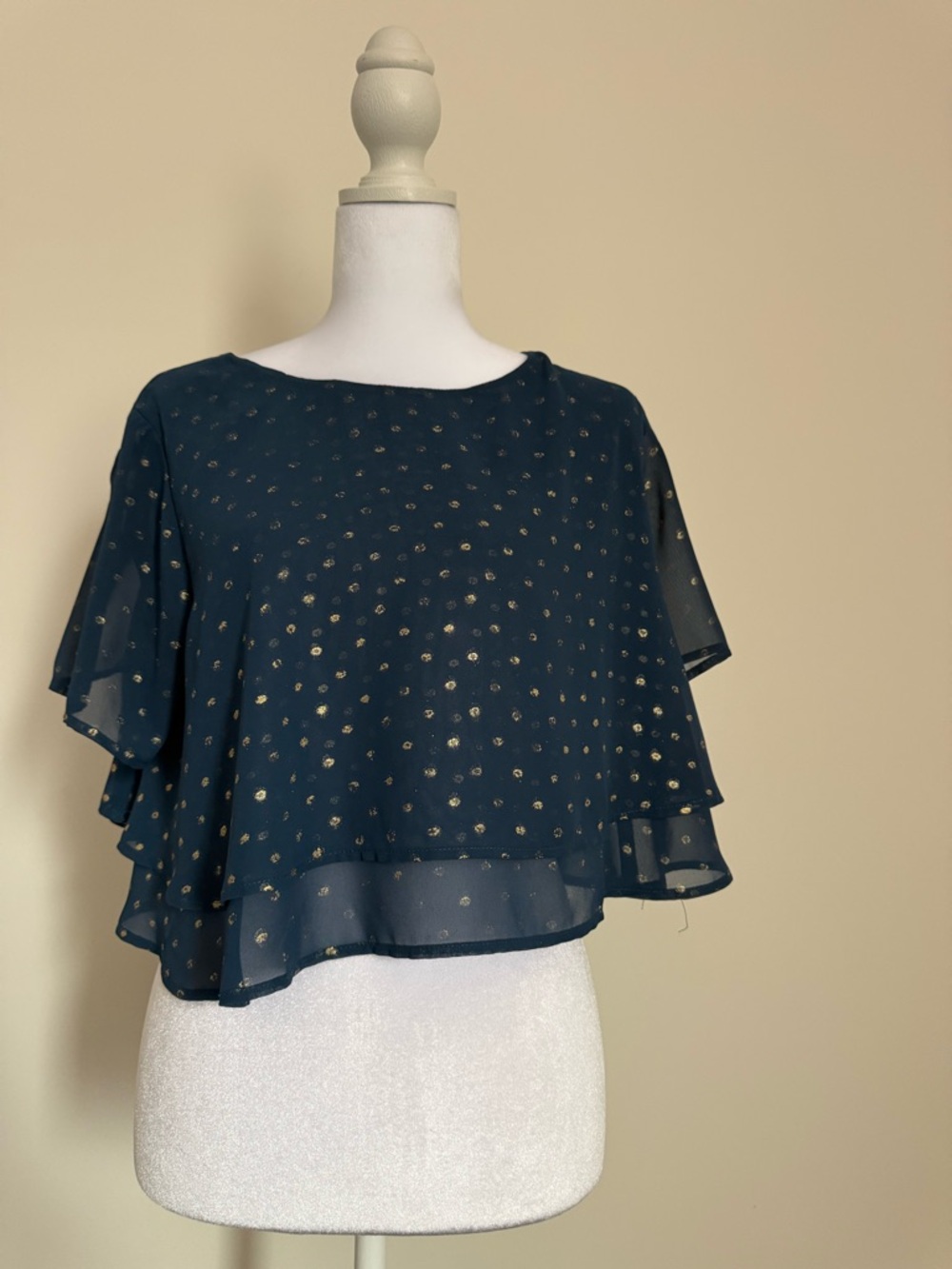Show Me Your MuMu Navy Blue Metallic Dot Layered Crop Top size large EUC